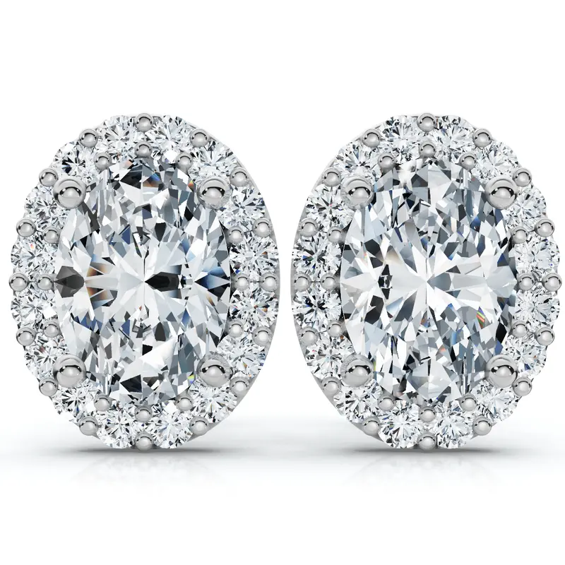2 1/2Ct Oval Diamond 14K Gold Lab Grown Halo Earrings 1