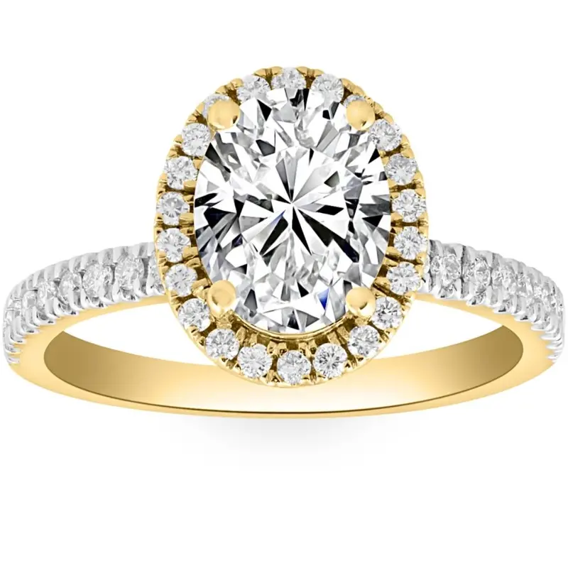 2 1/2Ct Oval Diamond Halo Engagement Ring White, Yellow, Or Rose Gold Lab Grown 1