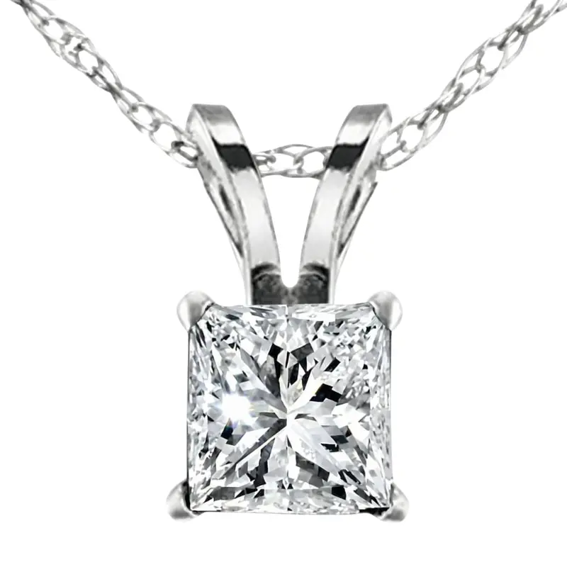 2 1/2Ct Princess Cut Diamond Certified Solitaire Necklace Lab Grown 14K White Gold 1