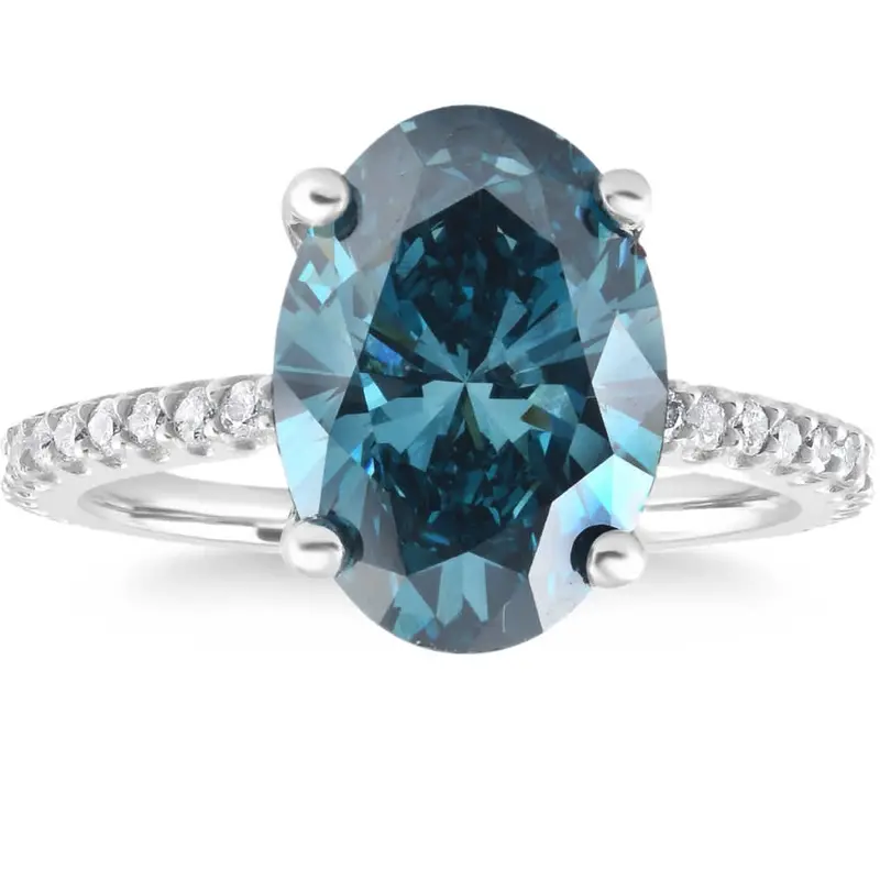 2 1/3Ct Blue Oval Diamond Engagement Ring In 14K White Gold Lab Grown 1