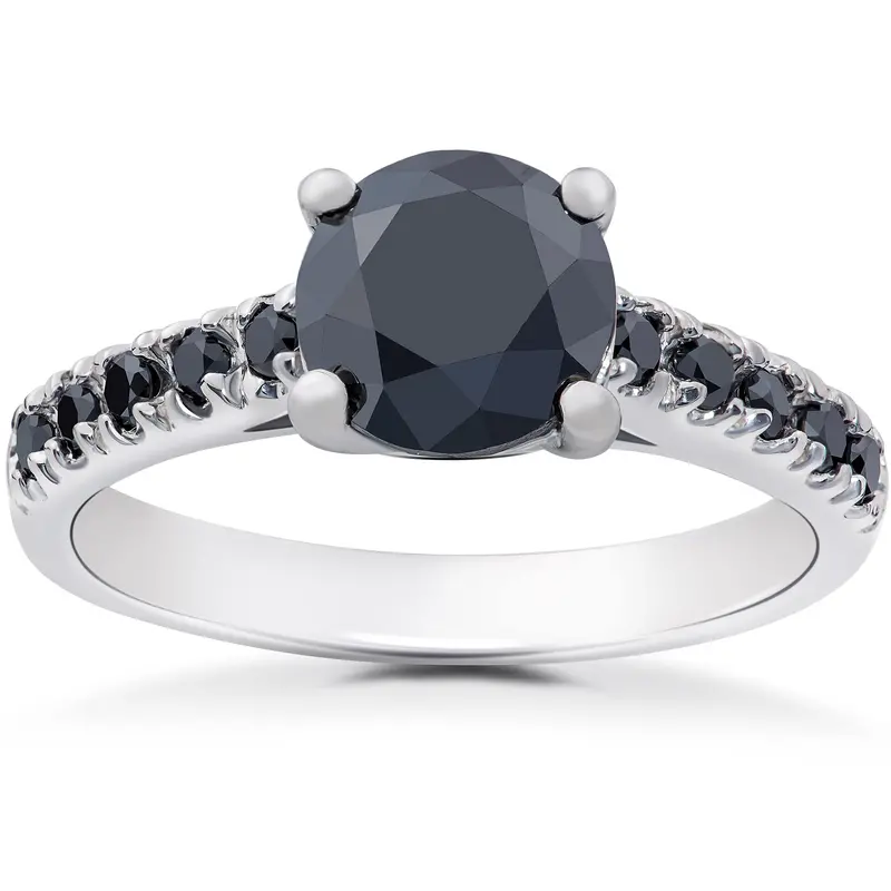2 1/4 Ct Black Diamond Solitaire Accent Engagement Ring 14K White Gold 1