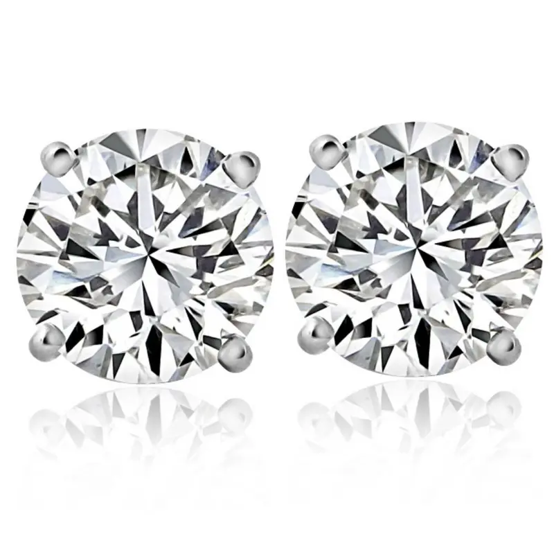 2 1/4 Ct T.W. Round Cut Diamond Studs Lab Grown 14K White Gold 1