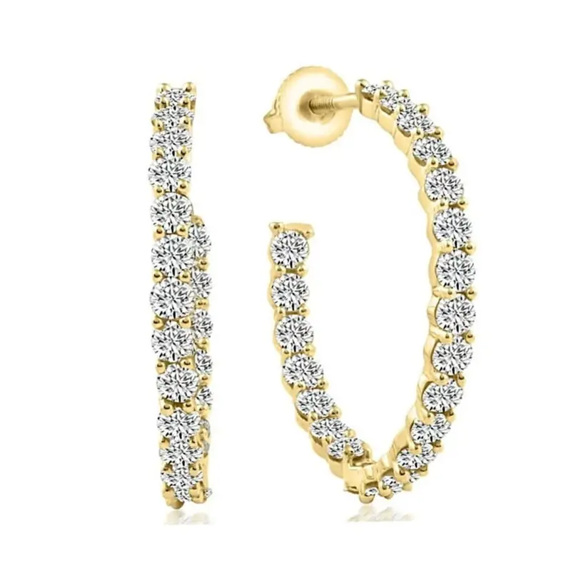 2 1/4Ct Diamond Inside Outside Hoops 10K White Or Yellow Gold Earrings 1" Tall 1