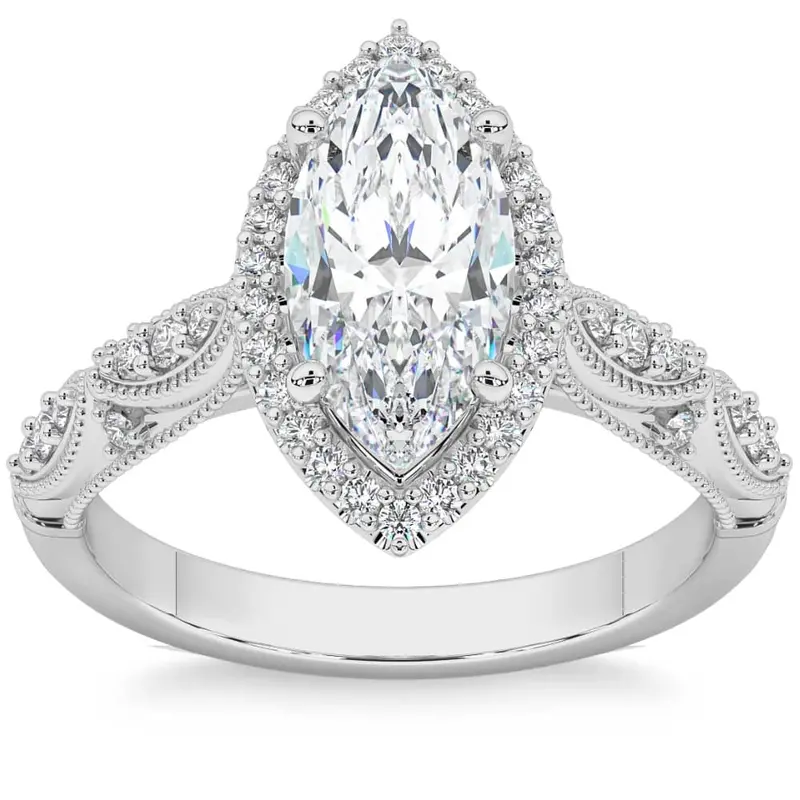 2 1/4Ct Marquise Halo Nature Inspired Lab Grown Diamond Engagement Ring 14K Gold 1