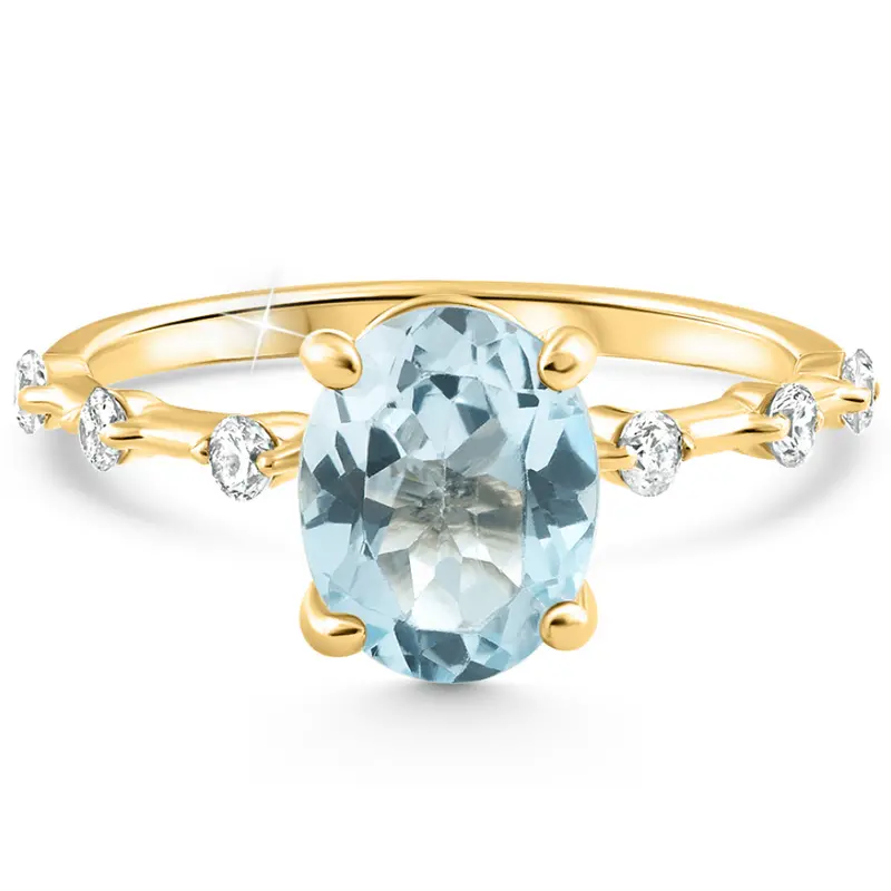 2 1/4Ct Oval Blue Topaz Diamond Ring White Or Yellow Gold Lab Grown 1