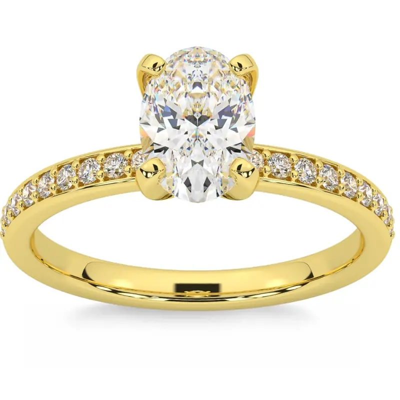 2 1/4Ct Oval Moissanite & Lab Grown Diamond Engagement Ring White Or Yellow Gold 1