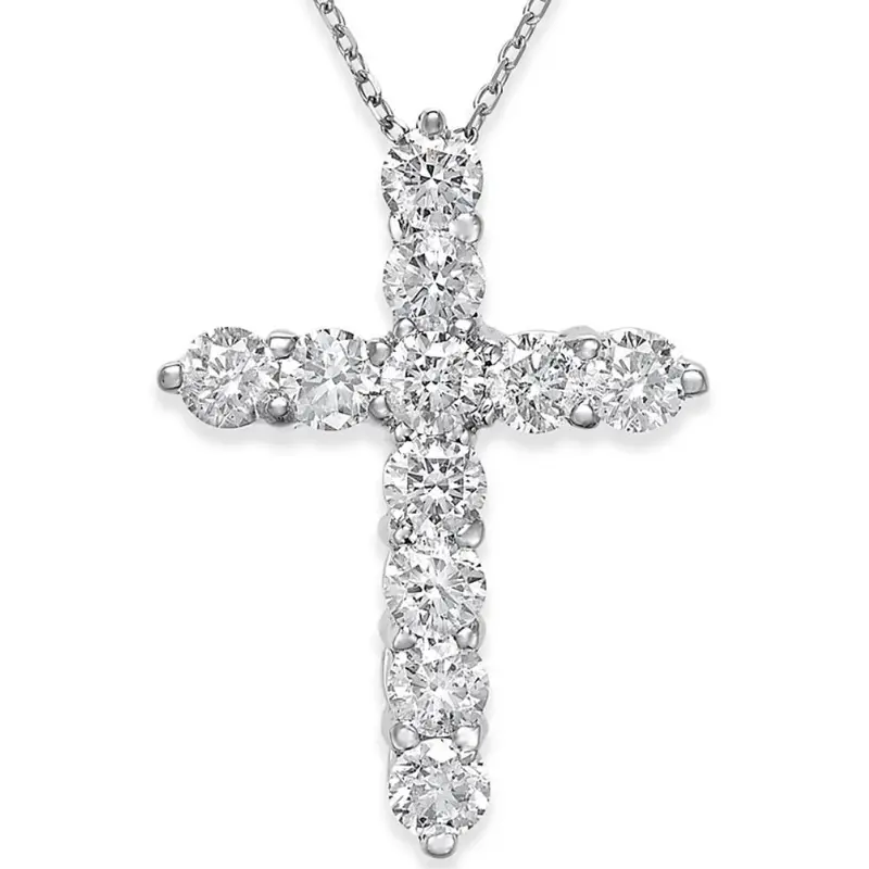 2 1/4Cttw 14K White Gold Diamond Cross Pendant (1 Inch Tall) Necklace Lab Grown 1