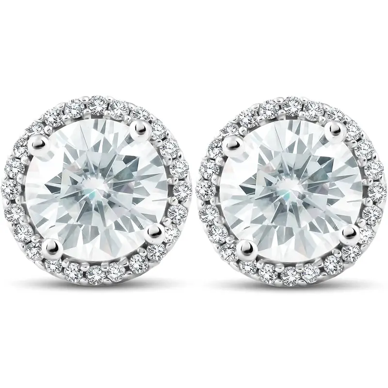 2 1/5 Ct Diamond Halo Moissanite Studs 10K White Gold 1