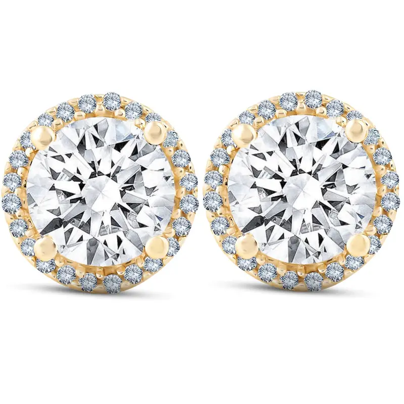 2 1/5 Ct Diamond Halo Screw Back Studs 10K Yellow Gold Moissanite 1