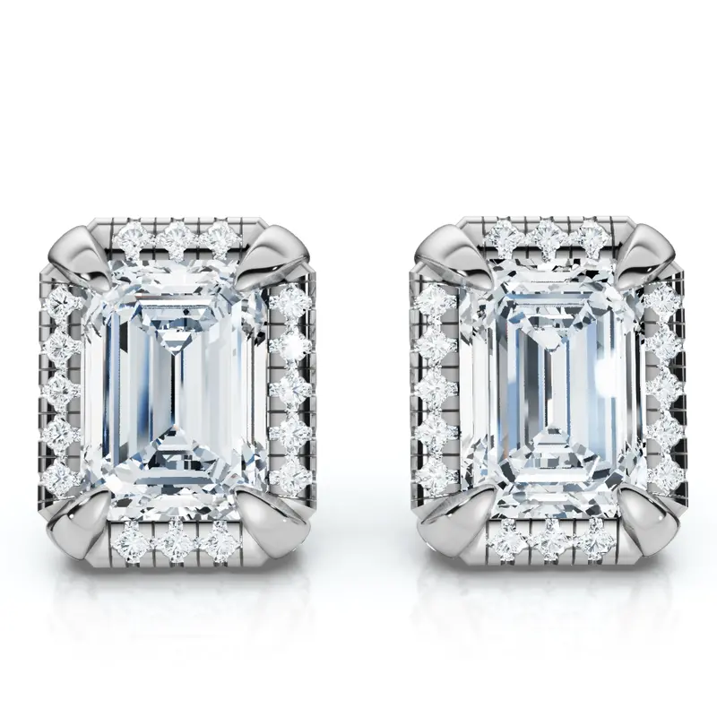 2 1/5 Ct Tw Emerald Cut Bezel Diamond Studs 14K Gold Lab Grown Earrings 1