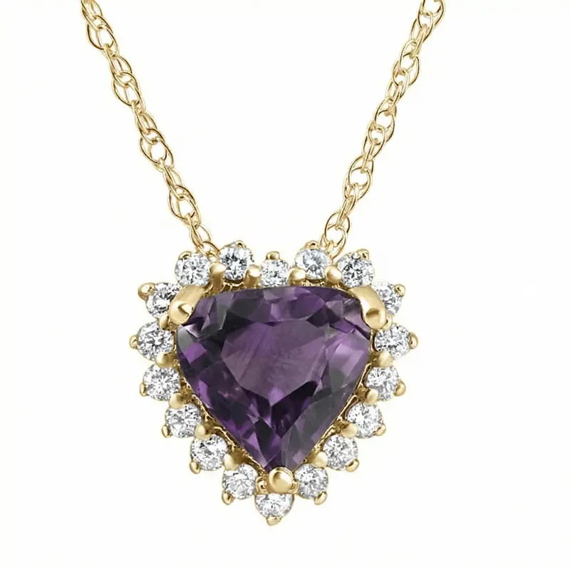 2 1/5Ct Amethyst Heart Diamond Pendant Gold Lab Grown 18" Necklace 1