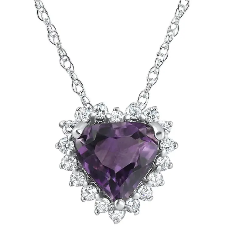 2 1/5Ct Amethyst Heart Diamond Pendant Gold Lab Grown 18" Necklace 2