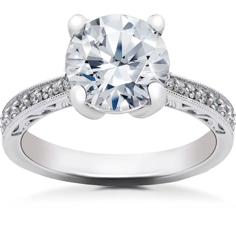 2 1/6 Ct Lab Created Eco Friendly Diamond Vintage Engagement Ring 14K White Gold Size Selectable 1