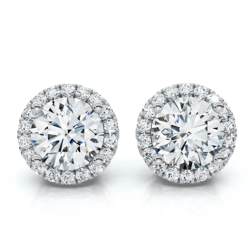 2.25Ct Halo Round Diamond Studs 14K Gold Lab Grown Women's Earrings 1
