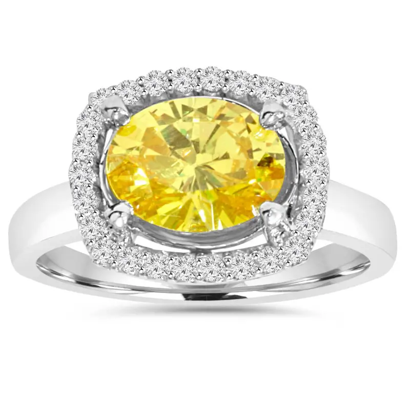 2.26Ct Oval Citrine & Diamond Halo Ring 10K White Gold Size Selectable 1