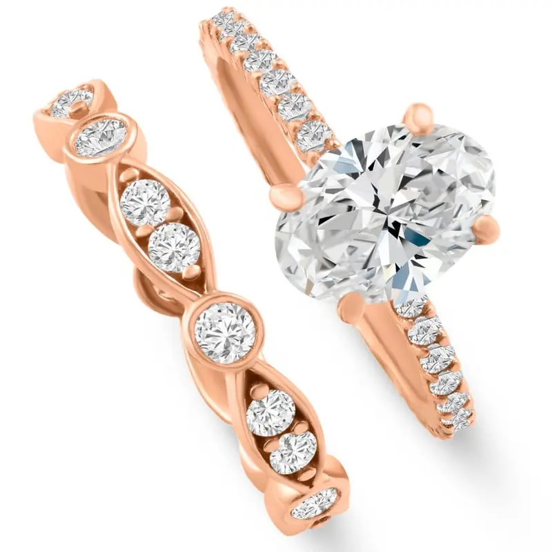 2 3/4Ct Oval Diamond Engagement Wedding Ring Set Rose Gold Lab Grown Size: 6 1