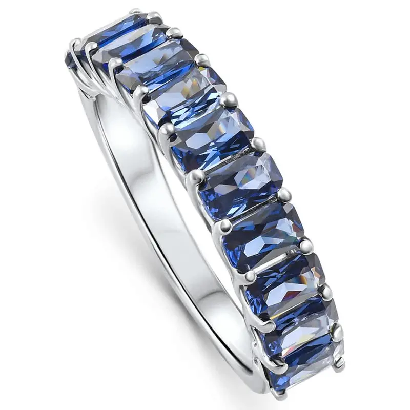 2.50Ct Blue Sapphire Wedding Anniversary Ring Stackable 14K White Gold Band 1