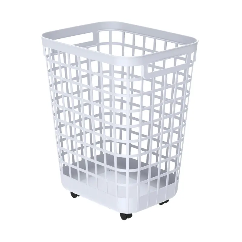 2.6-Bushel White Rolling Laundry Hamper With Easy-Clean Plastic And Smooth-Glide Wheels 1