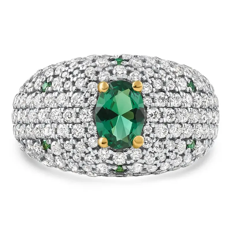 2.70Ct Pave Emerald Diamond Ring 14K Yellow Gold Lab Grown Size: 6 1