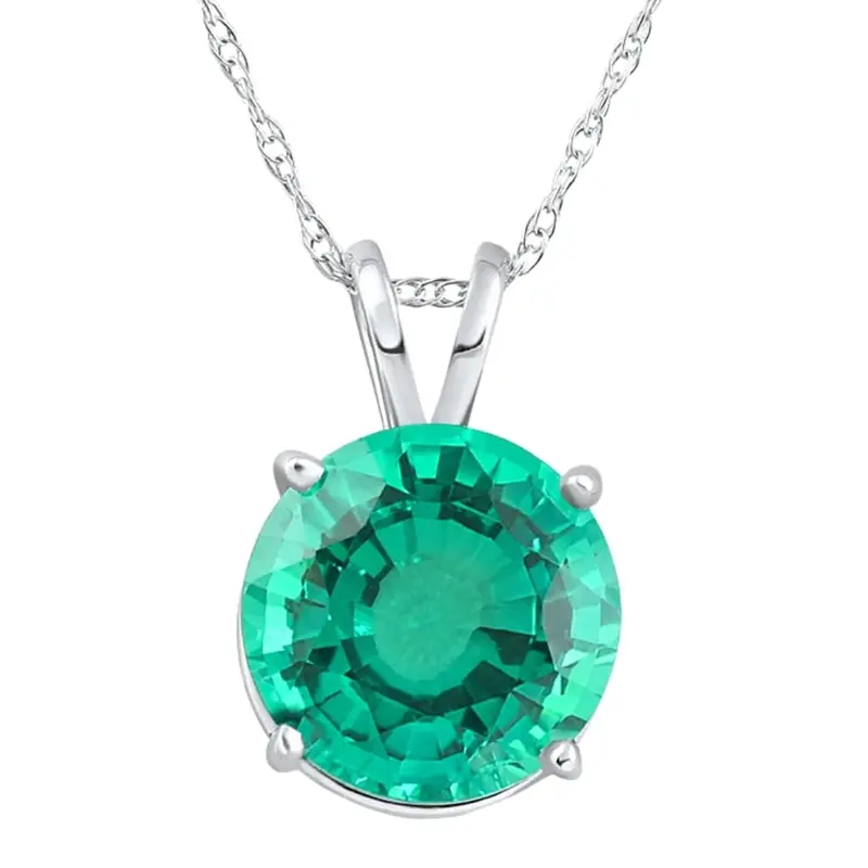 2.70Ct Round Green Emerald Solitaire Pendant 14K Gold 18" Necklace Lab Grown 9Mm 1