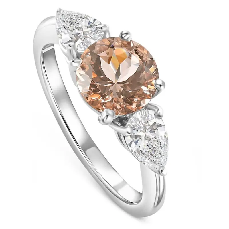 2.75Ct Morganite & Pear Shape 3-Stone Diamond Engagement Ring 14K Gold Lab Grown 1