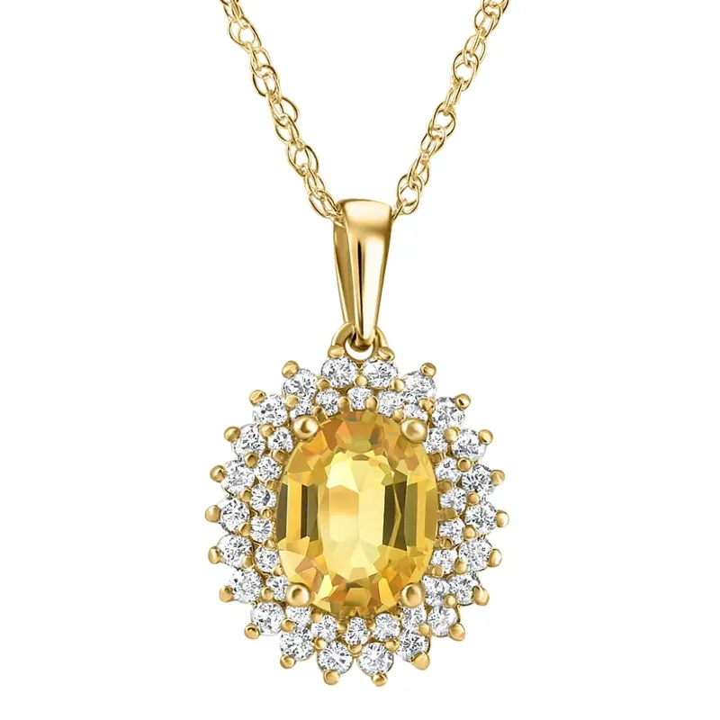 2.93Ct Yellow Sapphire & Diamond Penant Yellow Gold 18" Necklace Lab Grown 1