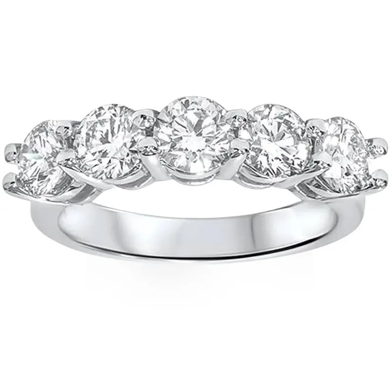 2 Carat 5-Stone Round Lab Grown Diamond Ring 14K White Gold Size Selectable 1