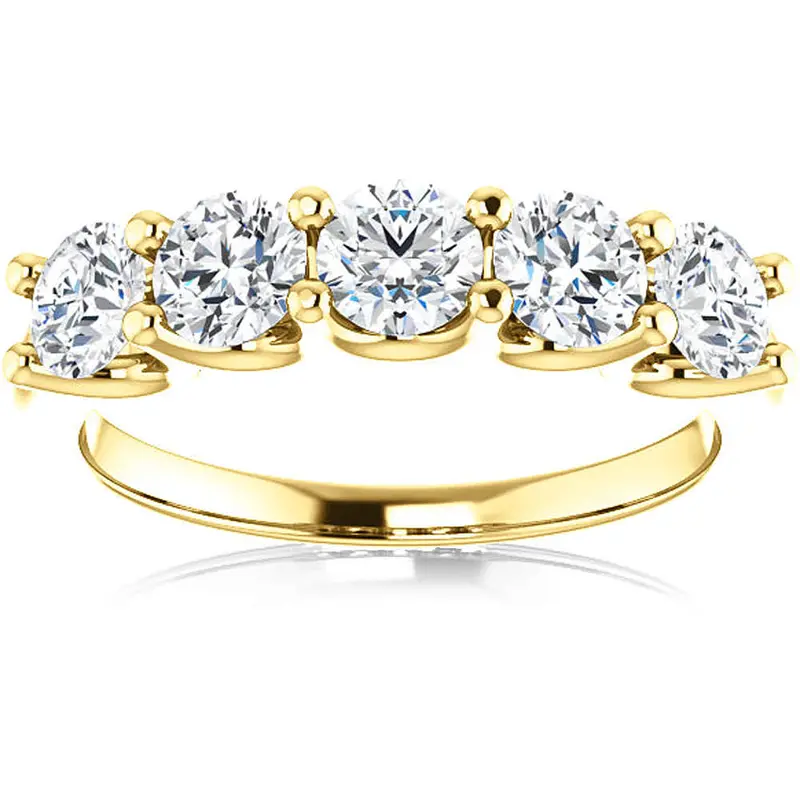 2 Ct Diamond Five Stone Wedding Ring 14K Yellow Gold Ex3 Lab Grown 1