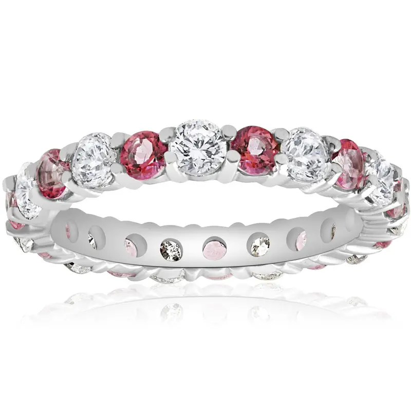 2 Ct Diamond & Pink Topaz Eternity Ring 14K White Gold Size Selectable 1