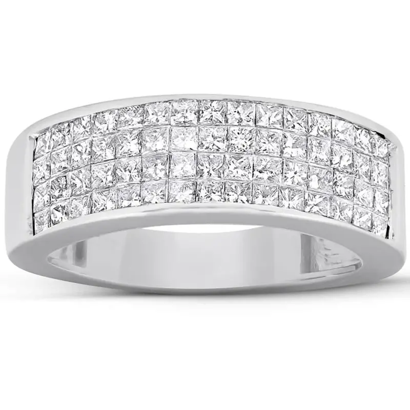 2 Ct Diamond Princess Cut Mens Bling Wedding Anniversary Ring 10K White Gold 1