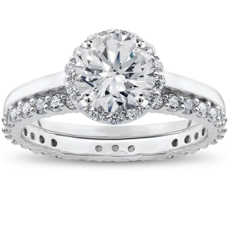 2 Ct Eco Freindly Lab Created Diamond Madelyn Halo Engagement Ring & Eternity Ring Size Selectable 1