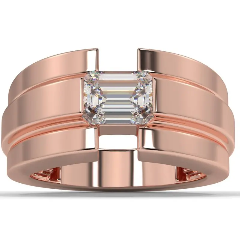 2 Ct Emerald Cut Moissanite Solitaire 12Mm Men's Ring White Yellow Or Rose Gold 1