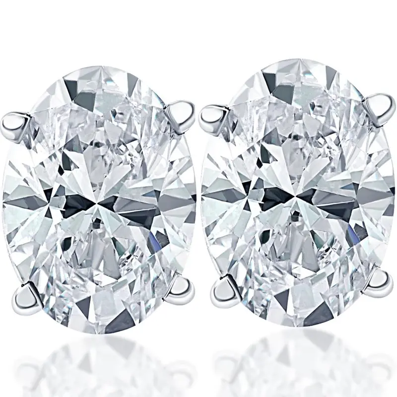 2 Ct Lab Grown Oval Diamond Studs 14K White Gold Earrings 1