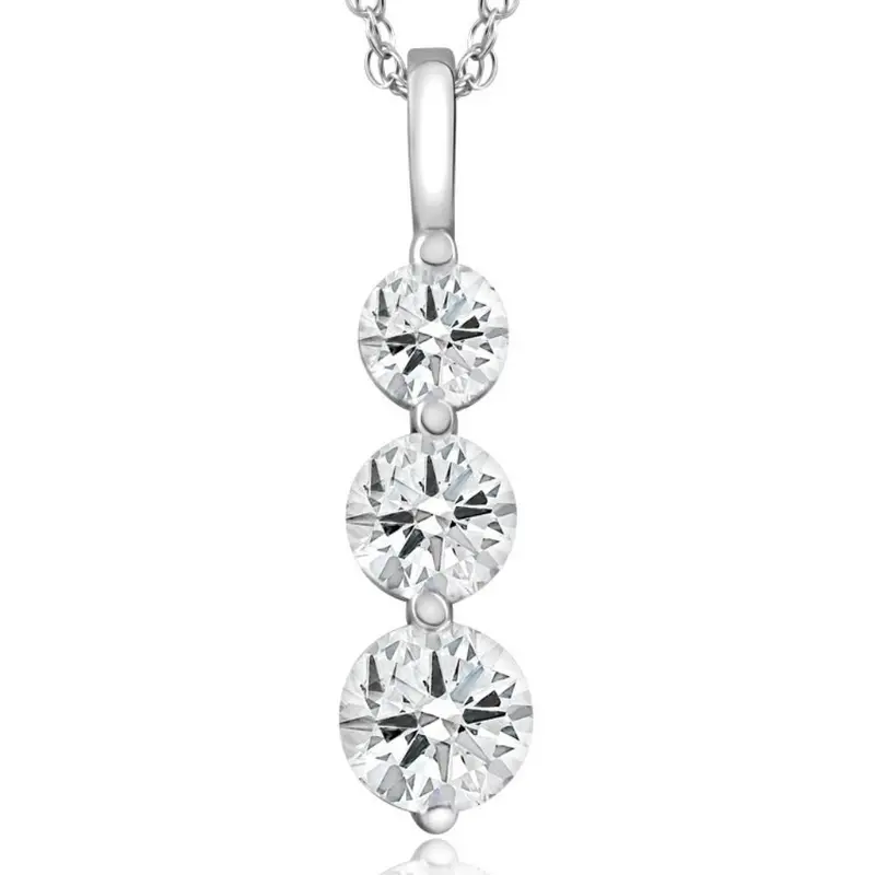 2 Ct Three Diamond Pendant 14K White Gold 3 Stone Lab Grown Necklace 1