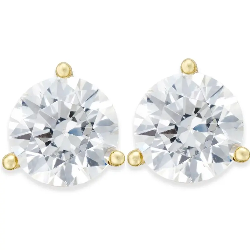 2 Ct Tw Moissanite Martini 3-Prong Studs Available In White Or Yellow Gold 1