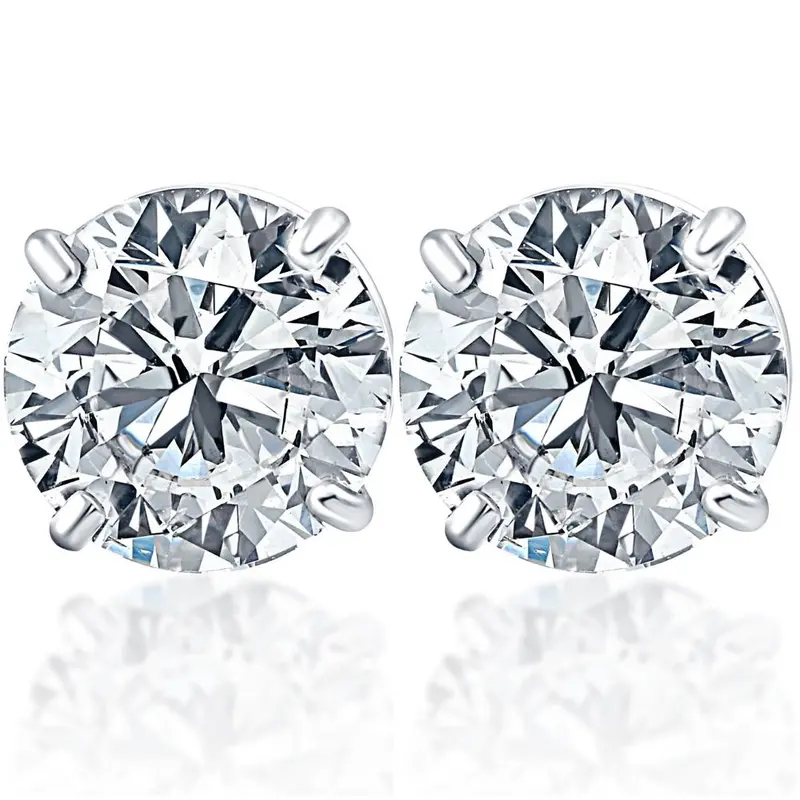 2 Ct Tw Real Diamond Studs With Screw Backs In 14K White Or Yellow Gold 1