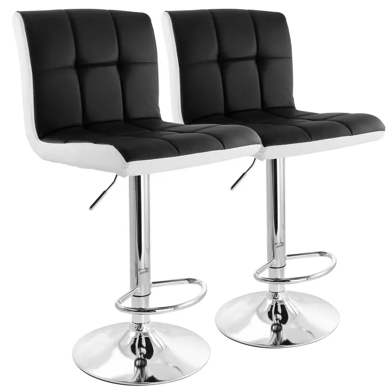2 Piece Faux Leather Tufted Bar Stool In Black And White With Chrome Base 1