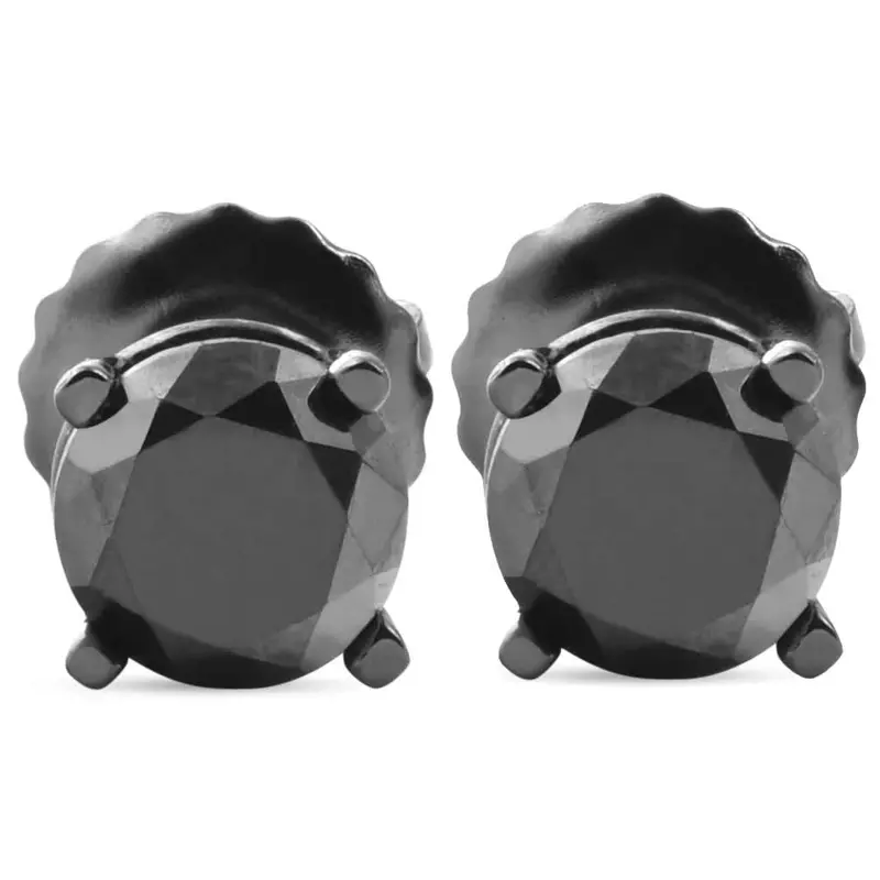 2 Tcw 14K Black Gold Round Black Diamond Screw Back Studs Earrings 1