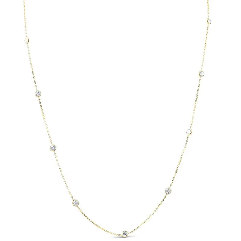 2 Tcw Diamond Bezel Station Necklace 14K Yellow Gold 1