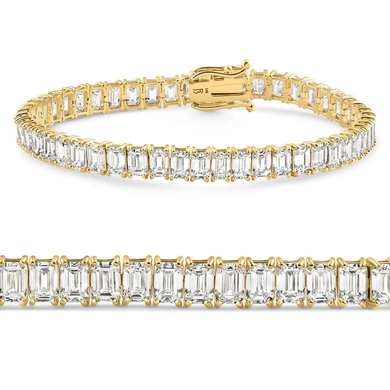20Ct Emerald Cut Diamond Tennis Bracelet 14K Gold 7" Lab Grown 1