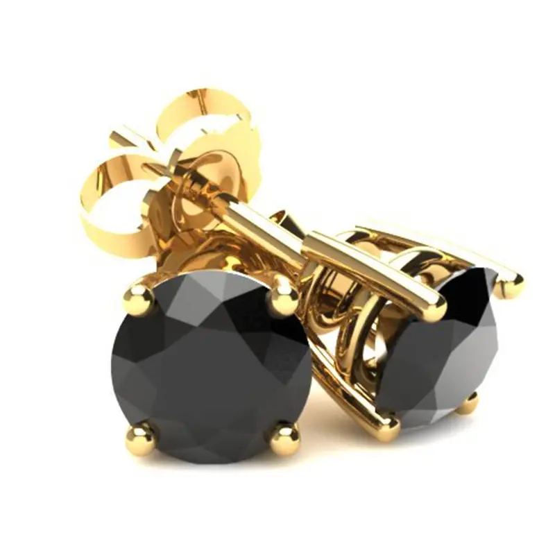 .20Ct Round Brilliant Cut Heat Treated Black Diamond Stud Earrings In 14K Gold Basket Setting 1