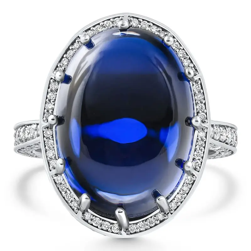 22.70Ct Ceylon Star Sapphire Diamond Heirloom Ring 14K White Gold Lab Grown Size: 7 1