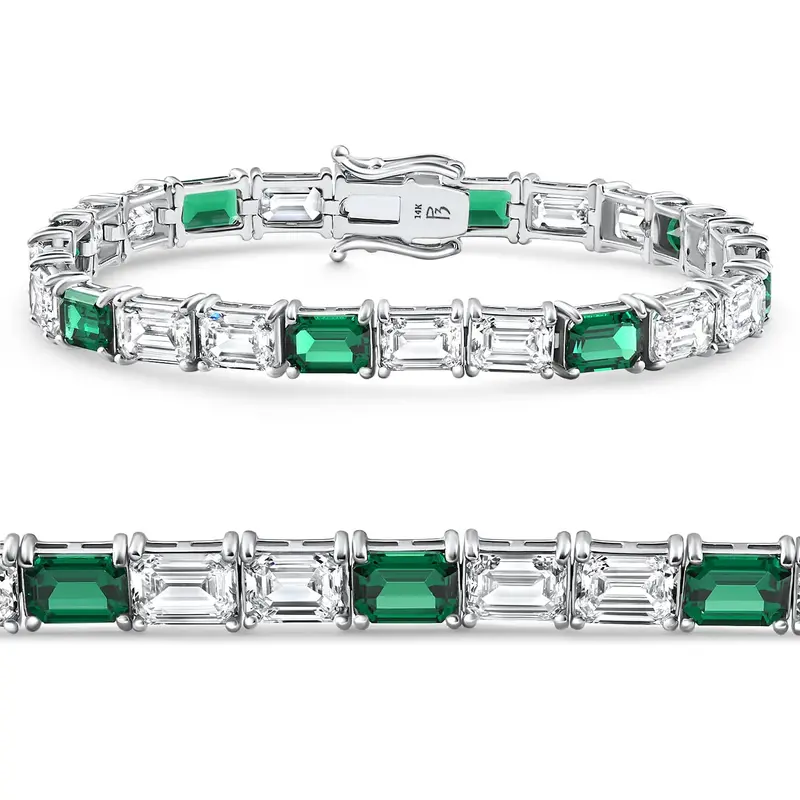 22Ct East West Emerald Diamond Tennis Bracelet 14K White Gold 7" Lab Grown Size: 7 1