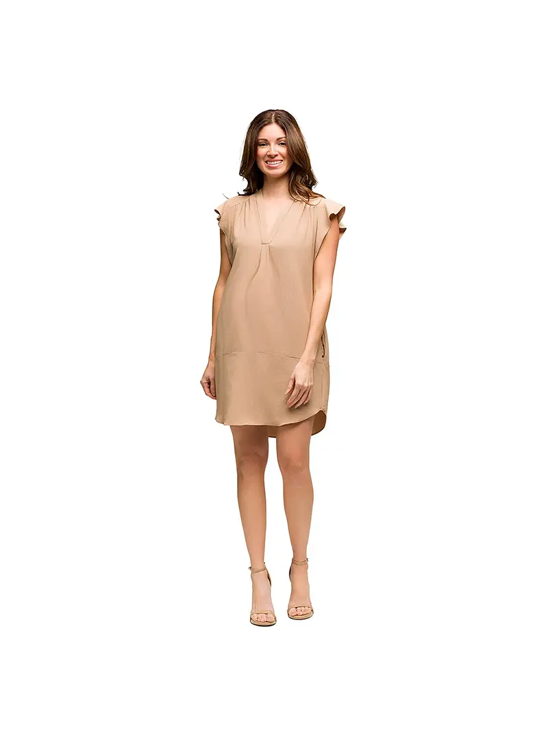 24Seven Comfort Apparel Maternity V Neck Cap Sleeve Knee Length Pocket Dress 1