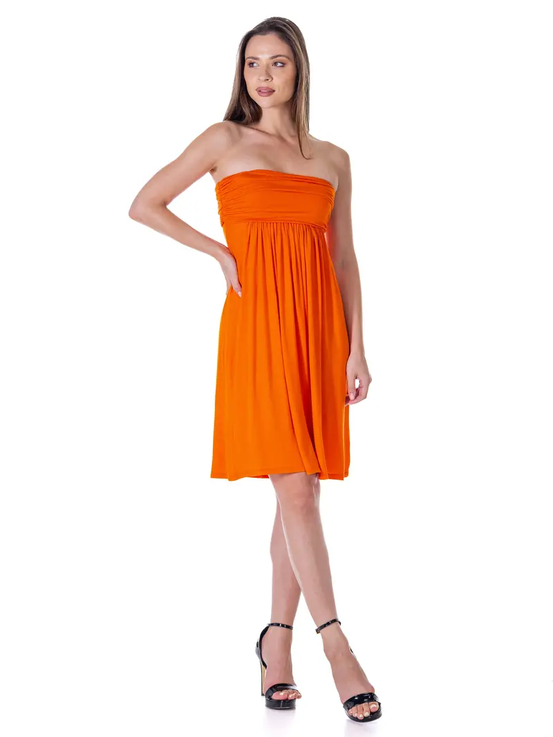 24Seven Comfort Apparel Womens Strapless Pleated Empire Waist Flared A Line Knee Length Dress 1