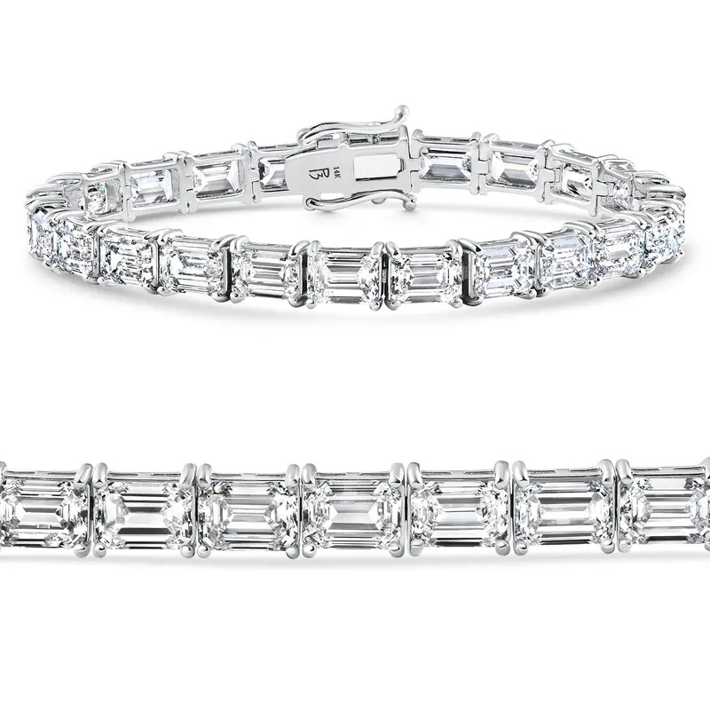 26Ct Emerald Cut Diamond East West Tennis Bracelet 14K Gold Lab Grown 7" 1