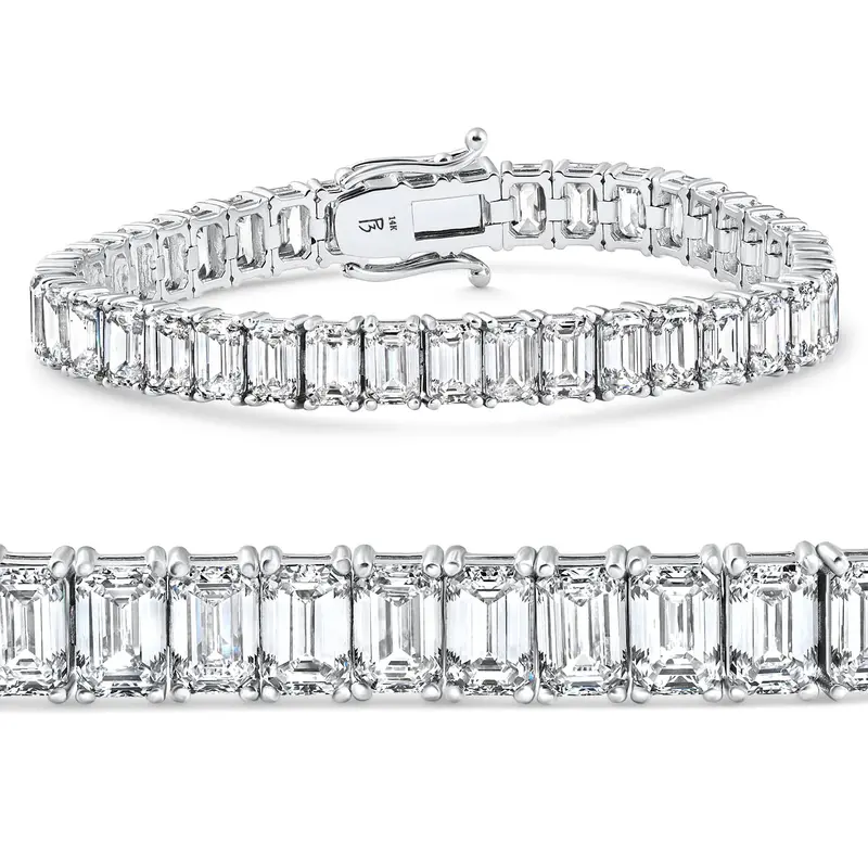 28Ct Emerald Diamond Tennis Bracelet 14K White Gold 7" 17.5G Lab Grown 1