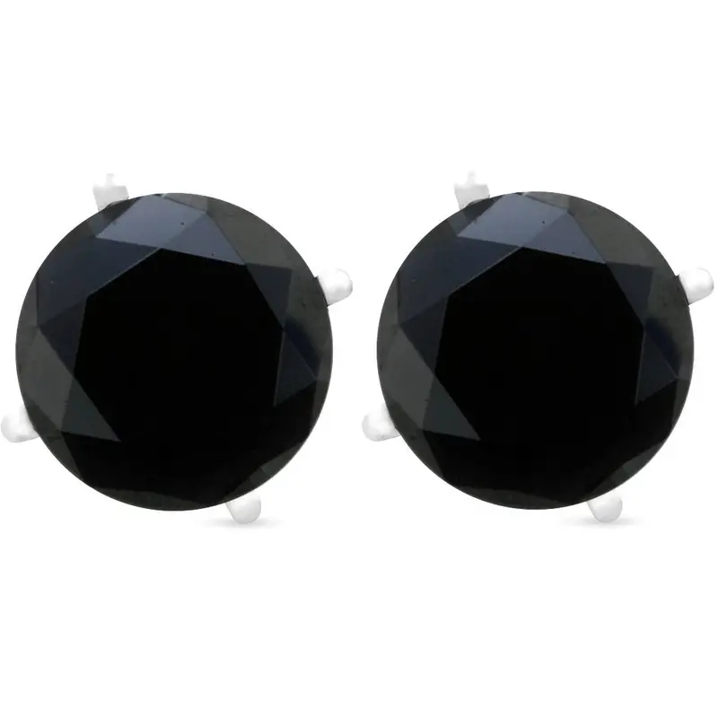 2Ct Black Spinel Studs 6Mm Earrings 14K White Gold 1