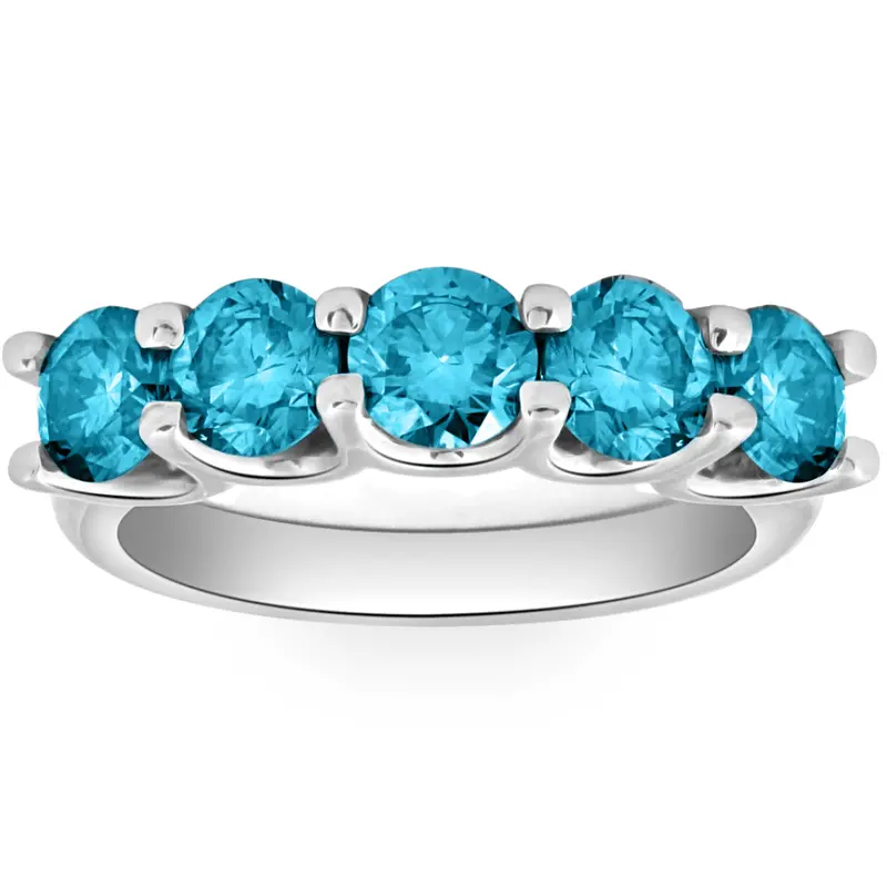 2Ct Blue Diamond Five Stone U Prong Wedding Ring In Gold Lab Grown 1