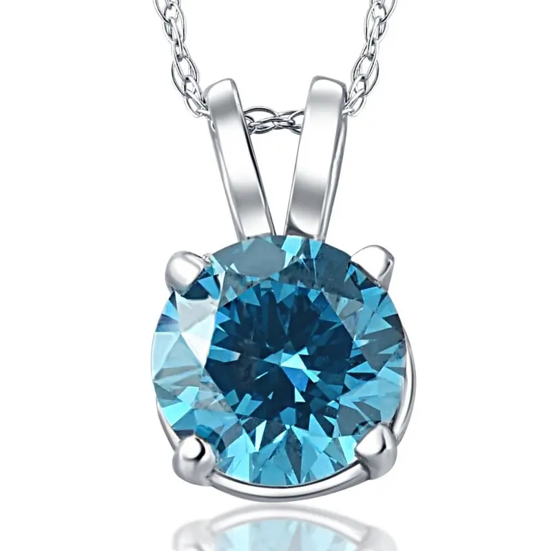 2Ct Blue Diamond Solitaire 14K White Gold Pendant Lab Grown 1